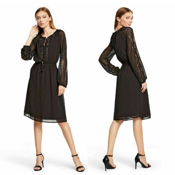 Altuzarra Dresses & Skirts - Altuzarra Target Women’s Black Swiss Dot & Gold Sequins Long Sleeve Dress Size 4